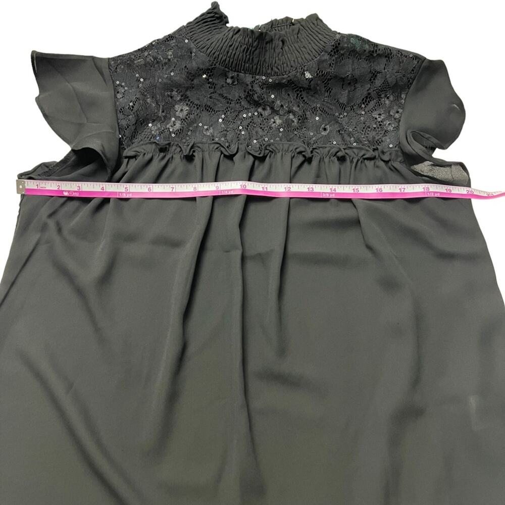 Reese women Medium Blouse Black Sparkle Lace Sheer flutter sleeve Goth Wednesday - Picture 13 of 15